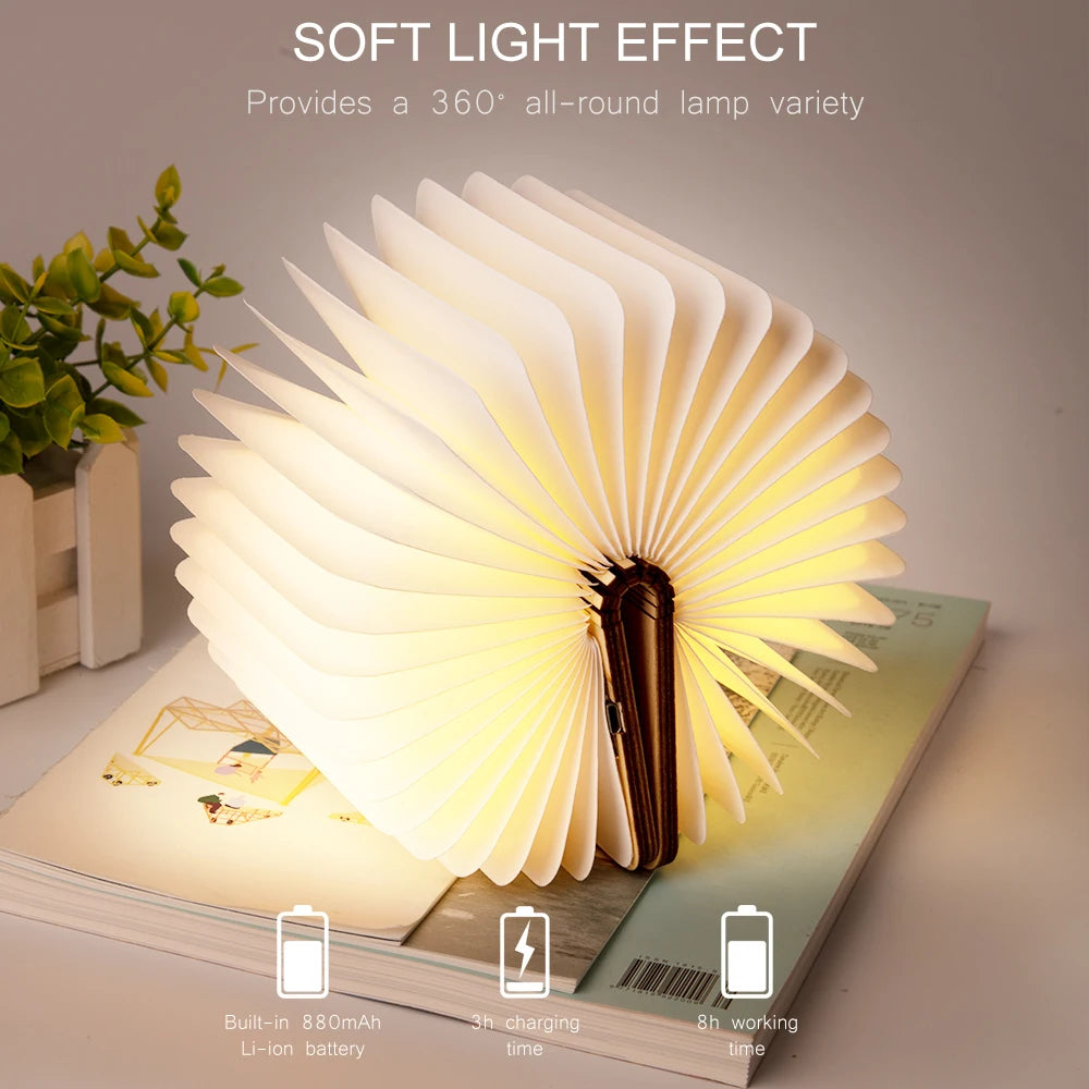 LED Wooden Book Lamp Children Reading light USB Bedside Table Lamp 3 Color Bedroom Art Decor Night Light for Kids Birthday Gift